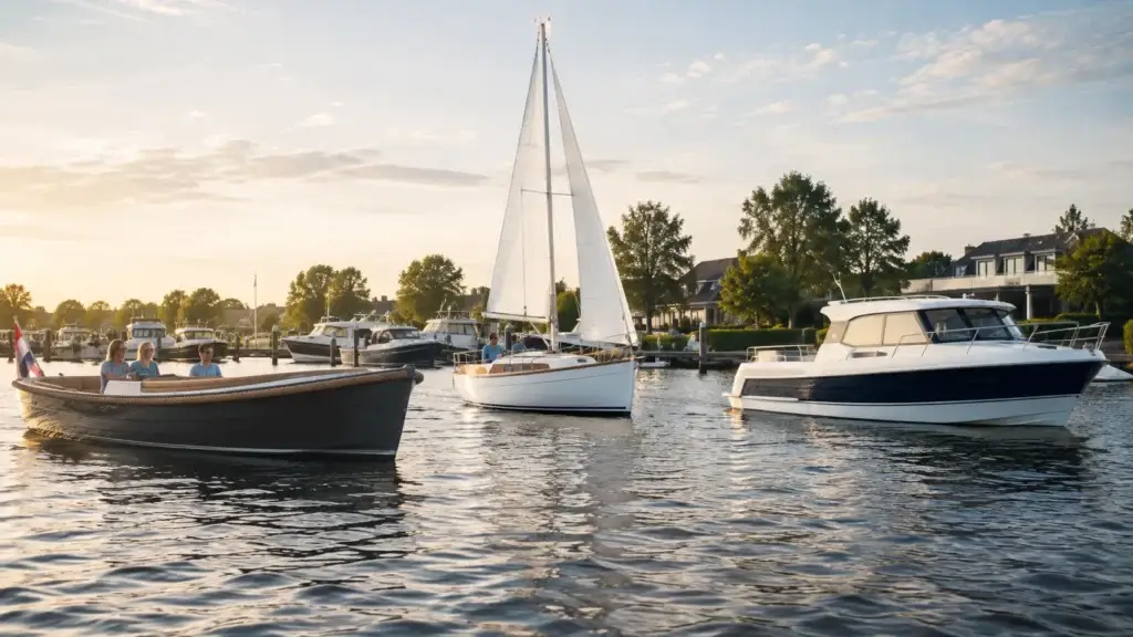 Verschillende boten op het water voor het zoeken en vergelijken van een geschikte boot